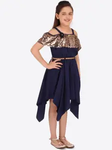 CUTECUMBER Girls Navy Blue Embellished Fit and Flare Dress