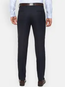 Van Heusen Men Navy Blue Slim Fit Checked Formal Trousers
