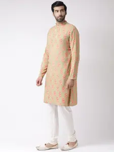 KISAH Men Beige & Pink Floral Printed Kurta