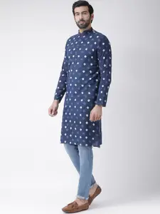 KISAH Men Blue Geometric Printed Cotton Kurta