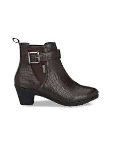 El Paso Women Brown Textured Flat Boots Casual Shoes
