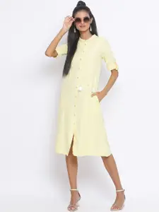 Oxolloxo Women Yellow Solid Midi A-line Dress