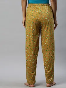 Kryptic Women Mustard-Yellow & White Printed Lounge Pants