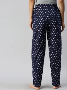 Kryptic Women Navy Blue & White Printed Relaxed Fit Lounge Pants