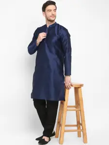 Hangup Men Navy Blue Mandarin Collar Kurta