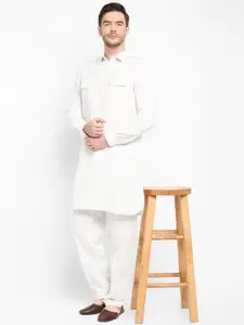 Hangup Men White Solid Kurta with Pyjamas