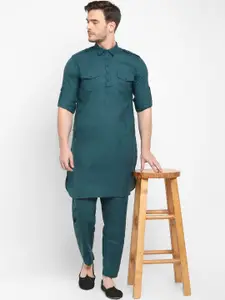 Hangup Men Green Solid Kurta with Pyjamas