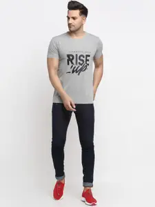 MACK JONNEY Men Grey Melange Printed Round Neck T-shirt