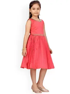 Aarika Girls Red Solid Fit and Flare Dress