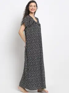 Secret Wish Women Navy Blue & White Printed Nighty