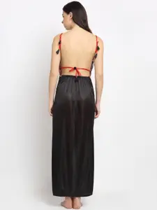 Secret Wish Red & Black Embroidered Nightdress with Robe