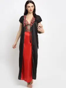Secret Wish Black & Red Solid Nightdress