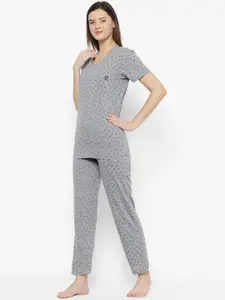 MACK JONNEY Women Grey & Blue Printed Night suit