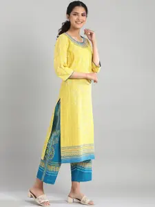 AURELIA Women Yellow & Off White Ethnic Motifs Striped Kurta