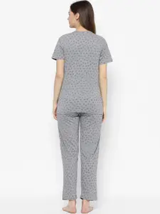 MACK JONNEY Women Grey & Black Printed Night suit