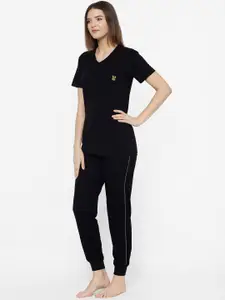 MACK JONNEY Women Black & Yellow Solid Night suit