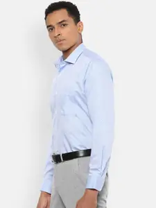 Van Heusen Men Blue Regular Fit Self Design Cotton Formal Shirt