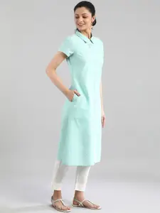 AURELIA Women Sea Green Polka Dots Printed Kurta