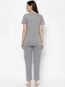 MACK JONNEY Women Grey & Black Printed Night Suit