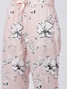 Tokyo Talkies Women Pink & White Floral Printed Lounge Pants
