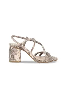 Bata Women Pink & Grey Textured Block Heels