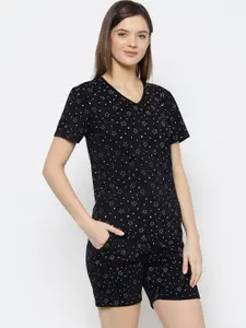 MACK JONNEY Women Black Cotton Blend Night Suit