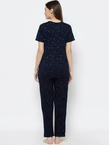 MACK JONNEY Women Navy Blue & Green Printed Night suit