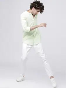 HIGHLANDER Men Green Slim Fit Striped Casual Shirt