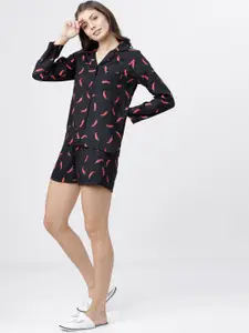 Tokyo Talkies Women Black & Red Printed Night suit