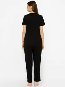 MACK JONNEY Women Black & Red Solid Cotton Blend Night Suit BLK_V_D7_02