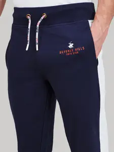 Beverly Hills Polo Club Men Navy Blue Solid Joggers with Printed & Side Striped Detail