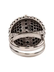 Voylla Oxidised Silver-Plated Adjustable Statement Finger Ring