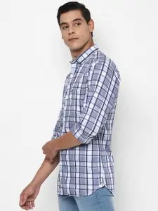 Allen Solly Men Navy Blue & White Slim Fit Checked Casual Shirt