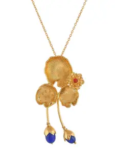 Silvermerc Designs Gold-Plated Blue Contemporary Floral Handcrafted Pendant With Chain