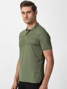 Louis Philippe Sport Men Olive Green Slim Fit Striped Polo Collar T-shirt