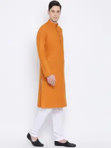 NAMASKAR Men Orange Solid Cotton Kurta