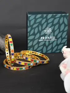 Priyaasi Set Of 4 Multicoloured Gold-Plated Stone-Studded Handcrafted Bangles
