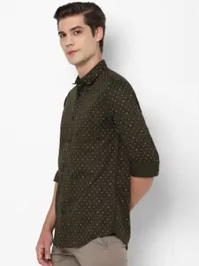 Allen Solly Men Olive Green Pure Cotton Slim Fit Printed Casual Shirt