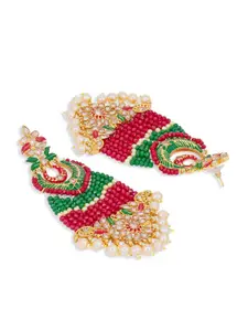 Sukkhi Green & Pink Contemporary Drop Earrings