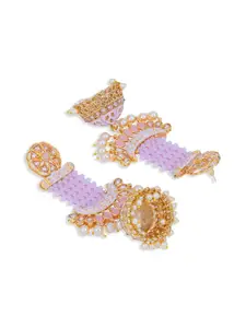 Sukkhi Gold-Toned & Lavender Contemporary Jhumkas