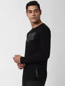 Peter England Men Black Printed Round Neck Pure Cotton T-shirt