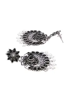 Crunchy Fashion Silver-Plated & Black Contemporary Chandbalis