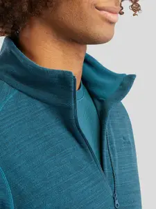 Quechua By Decathlon Men Teal Blue Warm Fleece Sweater Half Zip