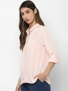 Allen Solly Woman Peach-Coloured Regular Fit Woven Design Casual Shirt