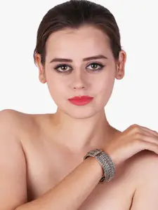 Adwitiya Collection Silver-Plated Oxidised Cuff Bracelet