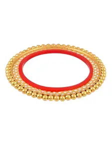 Silvermerc Designs Set Of 4 Gold-Plated & Red Rajputi Handcrafted Temple Bangles