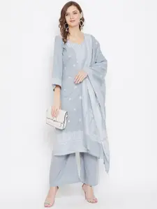 Safaa Grey & White Woven Design Pure Cotton Unstitched Dress Material