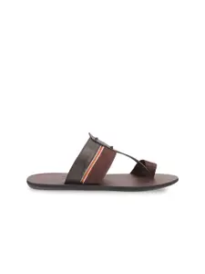 Mochi Men Brown Ethnic Leather Comfort Sandals