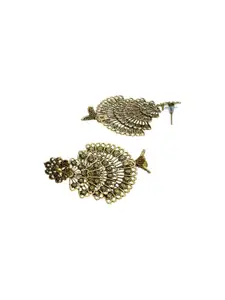 Crunchy Fashion Gold-Plated Peacock Shaped Drop Earrings