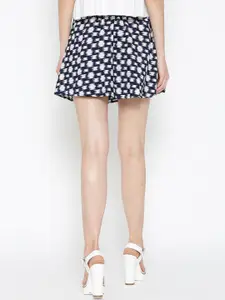 Sera Women Blue & White Printed Flared Mini Skirt